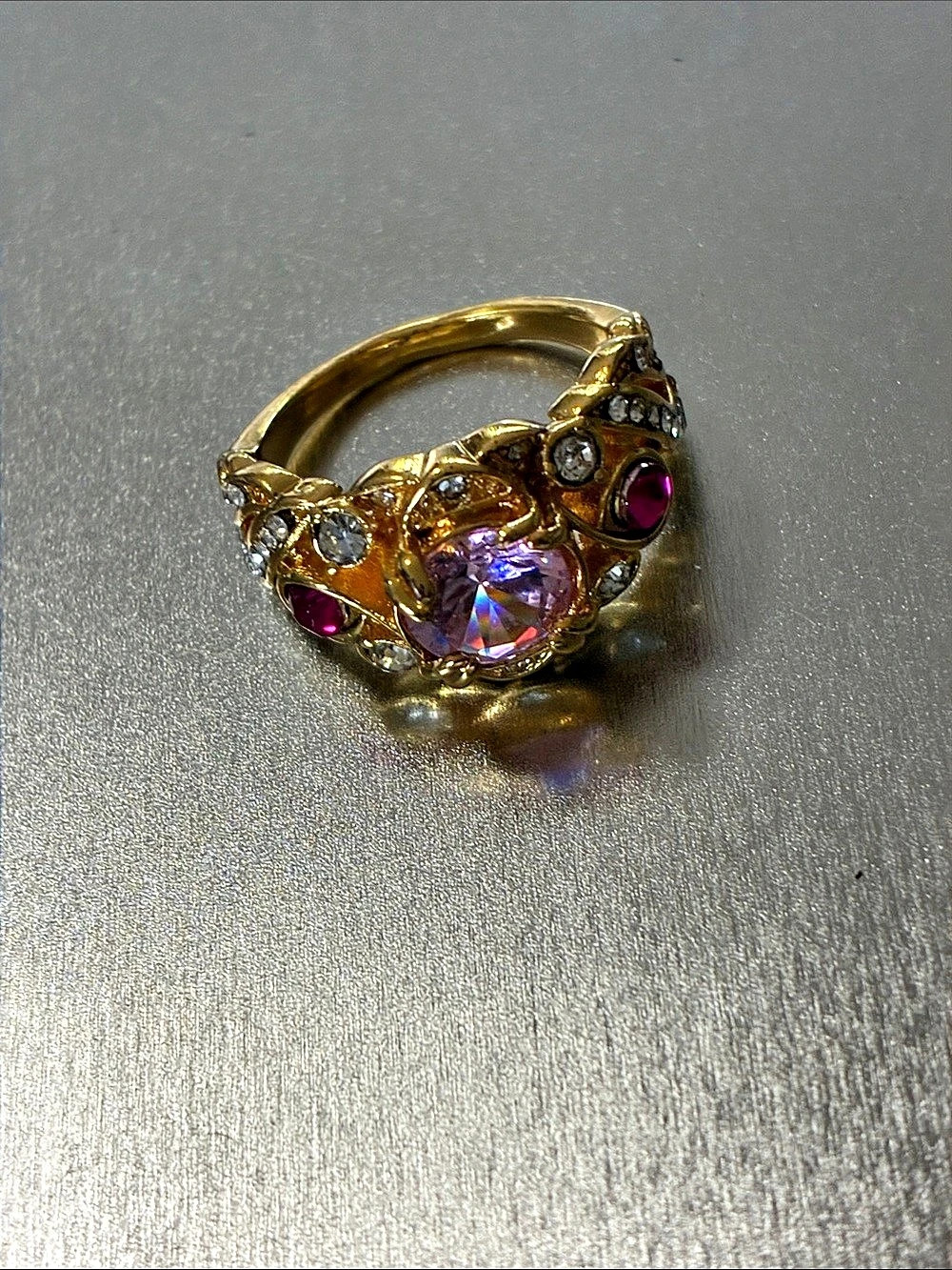 Ornate Gemstone Ring in Gold & Purple Like New